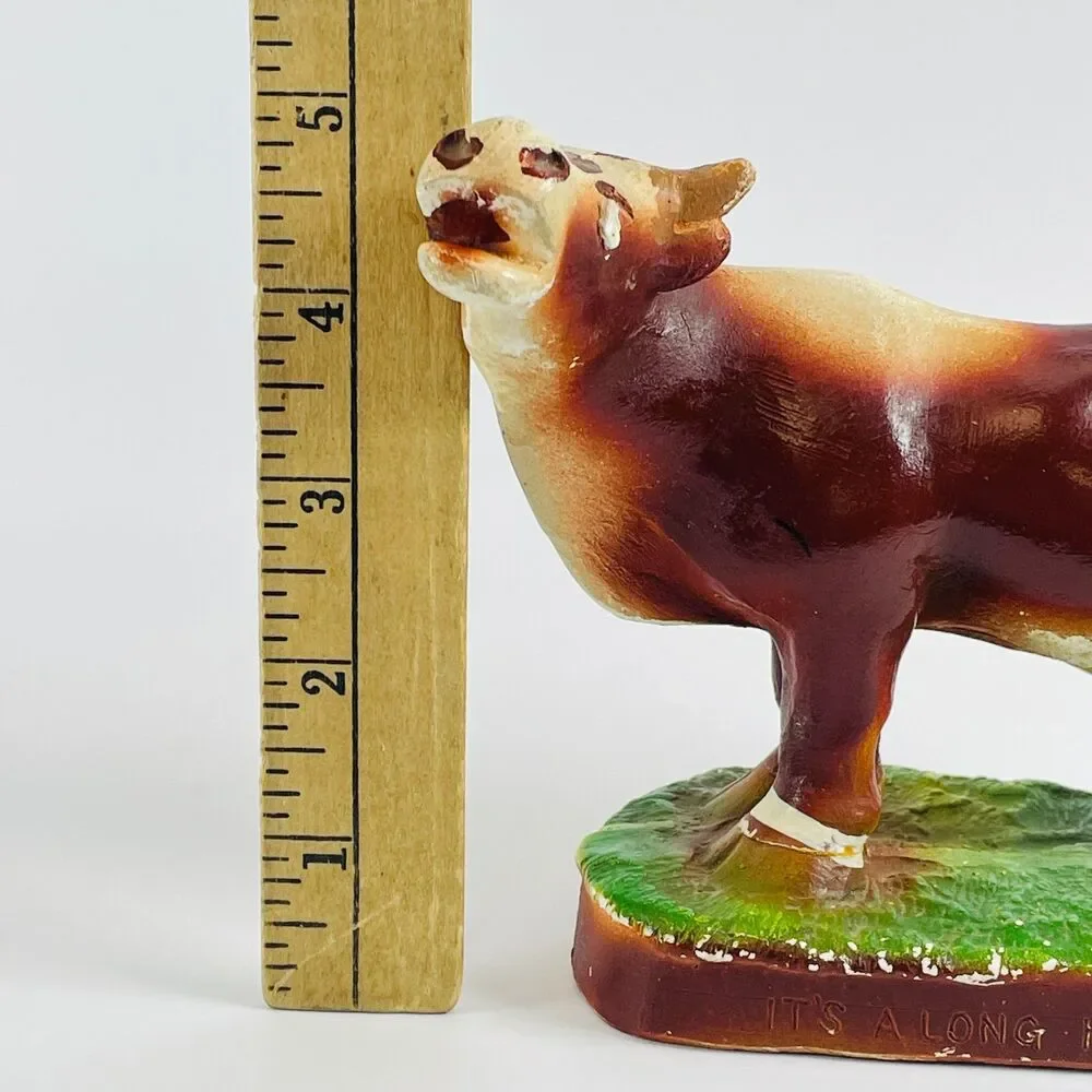 VTG Chalkware Cow Standing on Udder It's A Long Hard Pull Humor Anguished Annie